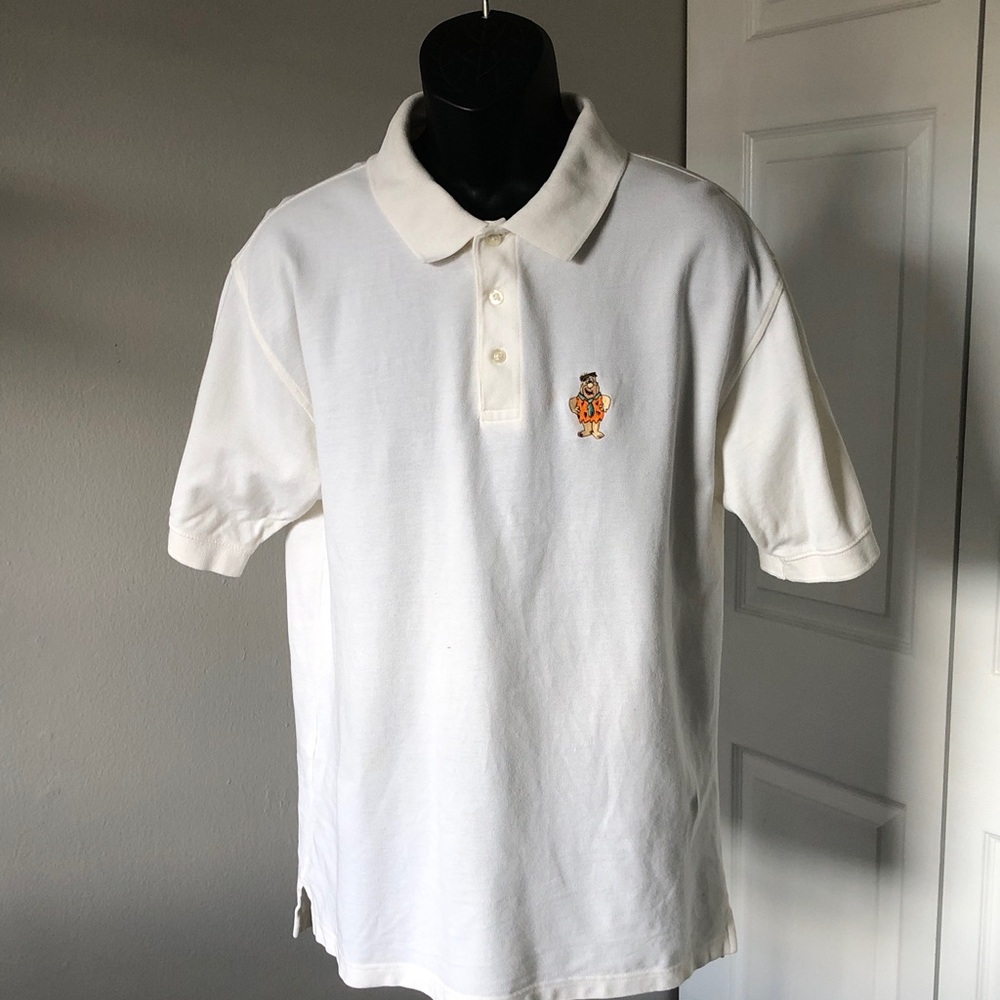 Vintage HANNA BARBERA Mens The Flinstones Fred  Piqué Polo Shirt | M